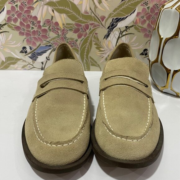 Zara Beige Suede Penny Loafers  Mens 9.5 Slip-On Design with Dual Stitching - Picture 2 of 9